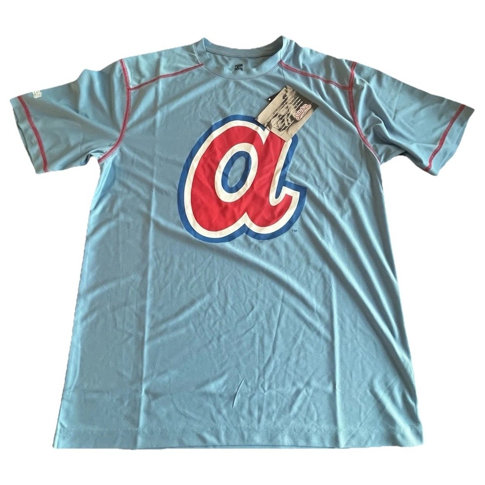 Stitches Atlanta Braves Logo Men JerseyShirt Size M Cooperstown Collection Blue